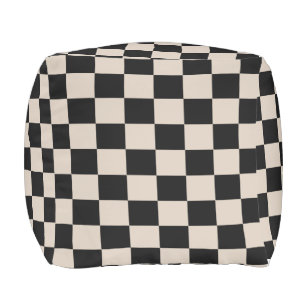 Champagne and Black Checkered Outdoor Pouf