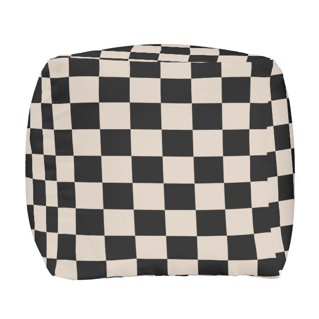Champagne and Black Checkered Outdoor Pouf (Front)