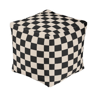 Champagne and Black Checkered Pouf