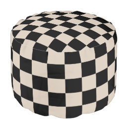 Champagne and Black Checkered Pouf