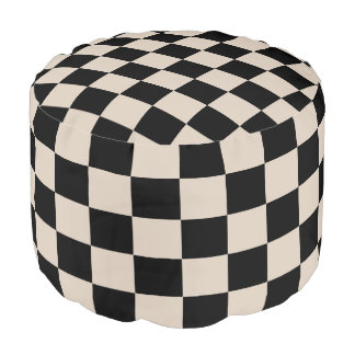 Champagne and Black Checkered Pouf