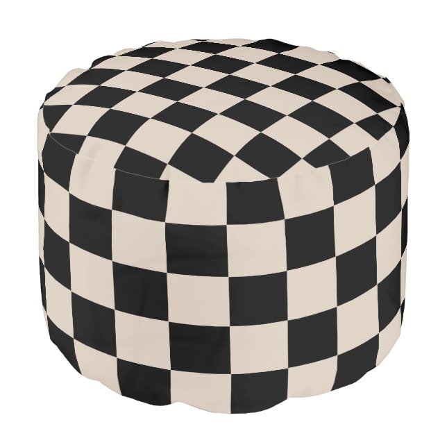 Champagne and Black Checkered Pouf (Angled Front)