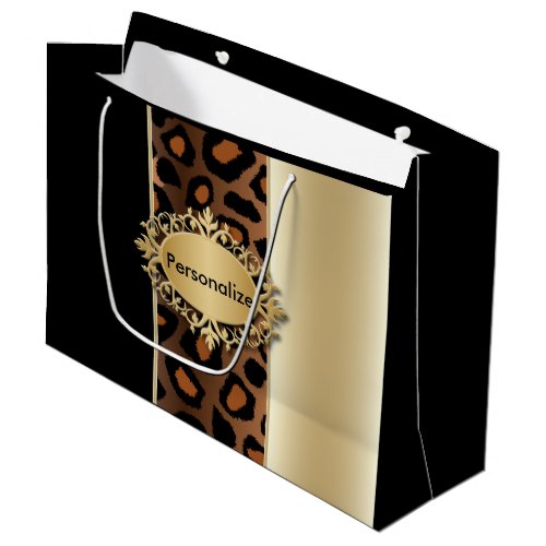 Champagne and Black Leopard Pattern Large Gift Bag