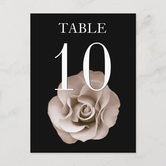 Champagne and Black Rose Banquet Table Number Card (Front)