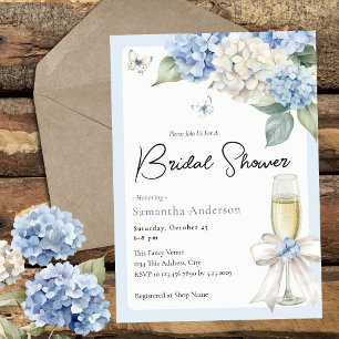 Champagne And Blue Hydrangea Bridal Shower Invitation