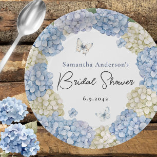 Champagne And Blue Hydrangea Bridal Shower Paper Plates