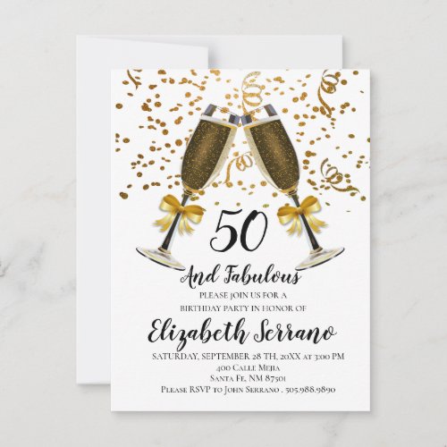 Champagne And Confetti Gold 50th Birthday  Postcard