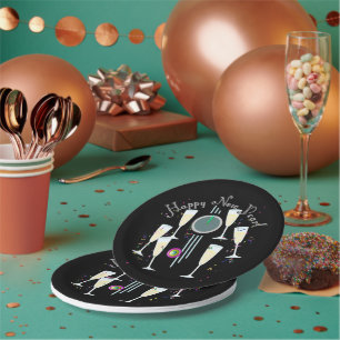Champagne and Countdown Clock New Years Paper Plates