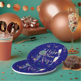 Champagne and Countdown Clock New Years Paper Plates