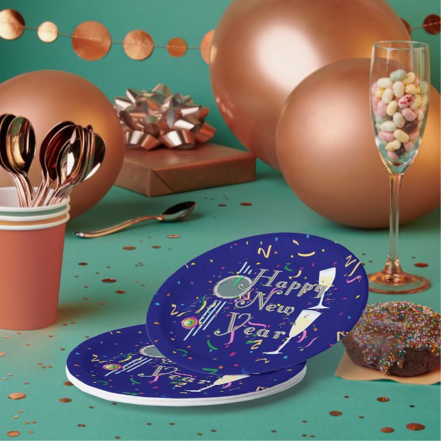 Champagne and Countdown Clock New Years Paper Plates (Multi)