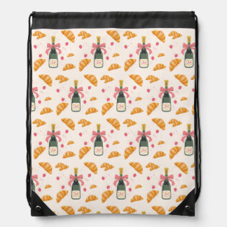 Champagne and Croissants Drawstring Bag