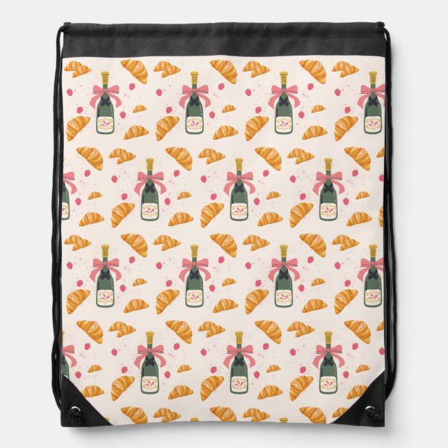 Champagne and Croissants Drawstring Bag (Front)