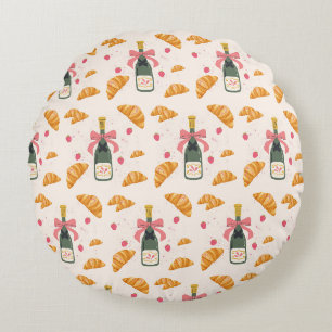 Champagne and Croissants Round Pillow