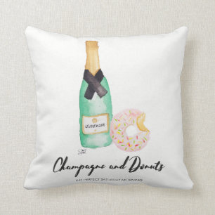 Champagne and Donuts Watercolor Pillow