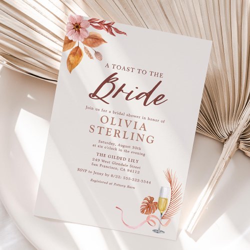 Champagne and Dried Flowers Bridal Shower Invitation