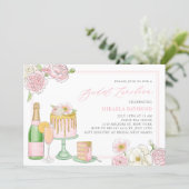 Champagne and Drip Cake Floral Bridal Luncheon Invitation (Standing Front)