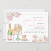 Champagne and Drip Cake Floral Bridal Luncheon Invitation (Front)