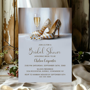 Champagne and Elegant Gold Striped High Heel Shoes Invitation