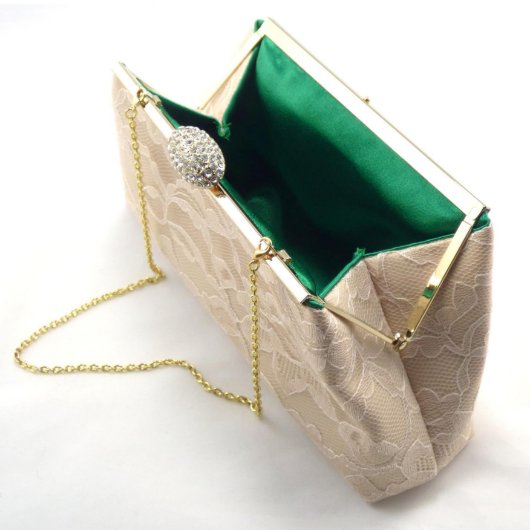 Champagne And Emerald Green Bridal Clutch (Inside)