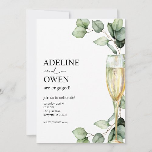 Champagne and Eucalyptus Engagement Party Invitation