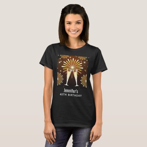 Champagne and Fireworks Birthday T_Shirt