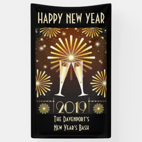 Champagne and Fireworks New Years Eve 2019 Banner