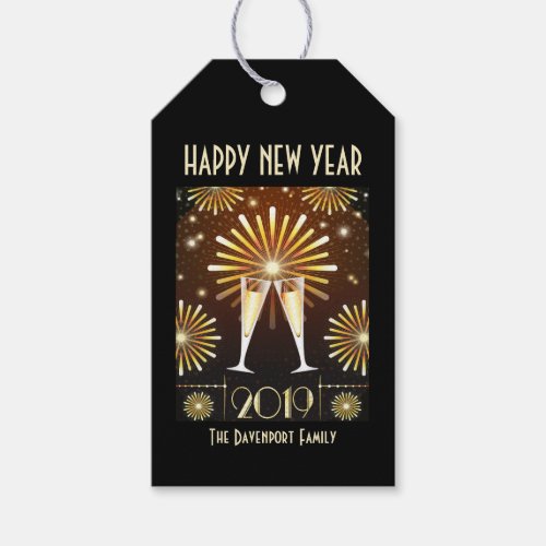 Champagne and Fireworks New Years Eve 2019 Gift Tags