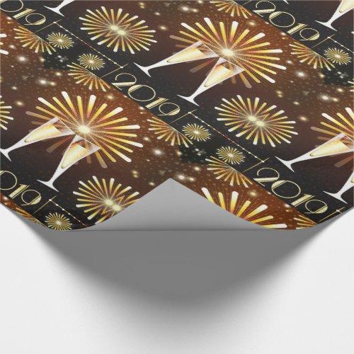 Champagne and Fireworks New Years Eve 2019 Pattern Wrapping Paper
