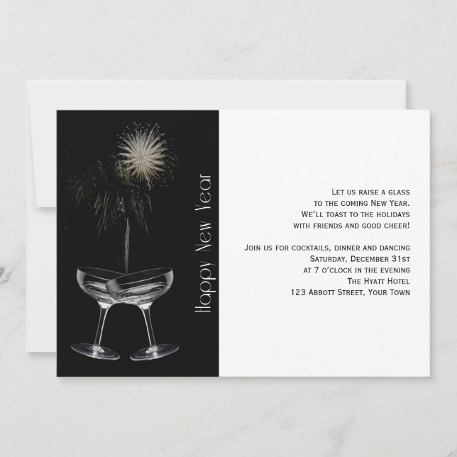 Champagne and Fireworks New Years Eve Party Invitation (Front)