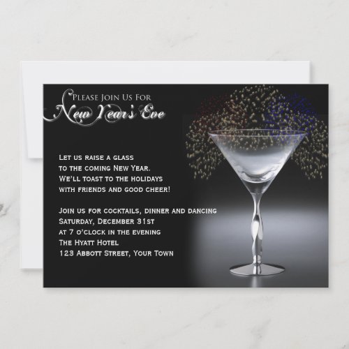 Champagne and Fireworks New Years Eve Party Invitation