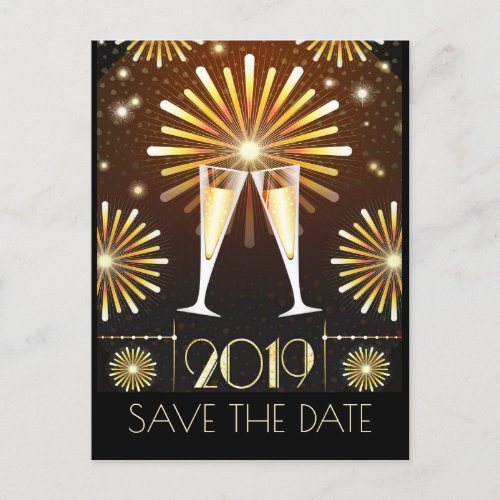 Champagne and Fireworks New Years Save the Date Postcard