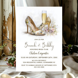 Champagne and Floral Shoes Brunch and Bubbly Invitation