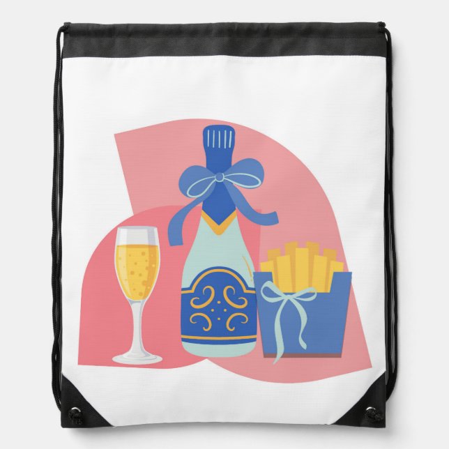 Champagne and Fries Drawstring Bag (Front)