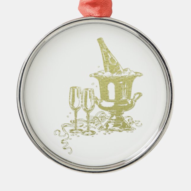 Champagne and Glasses Art Metal Ornament (Front)