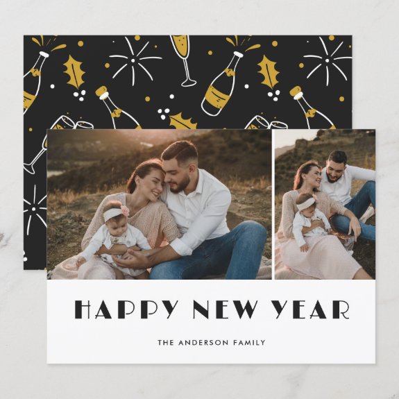 Champagne and Glasses Photo Happy New Year Card