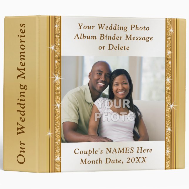 Champagne and Gold Custom Marriage Photo Album 3 Ring Binder (Front/Spine)