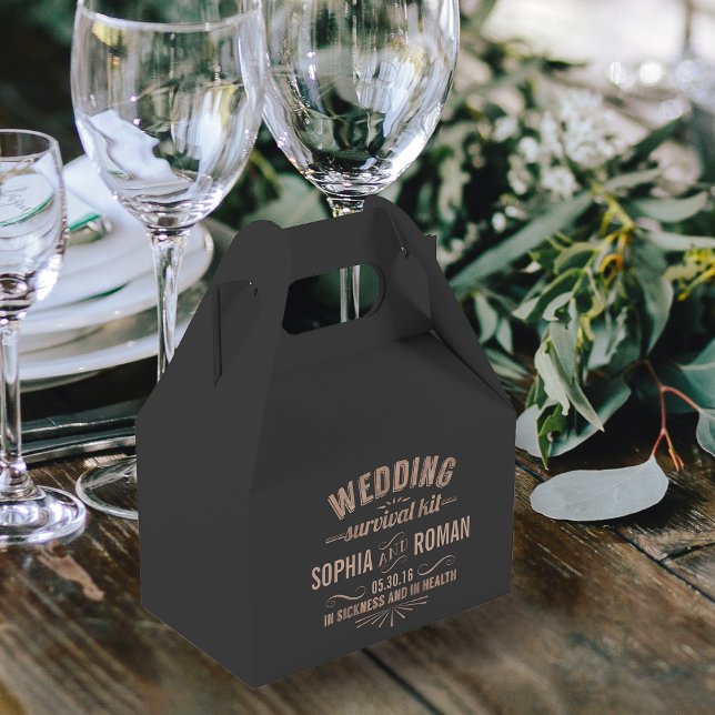 Champagne and Gray Wedding Survival Kit Favor Boxes (Creator Uploaded)