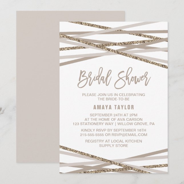Champagne and Ivory Streamers Bridal Shower Invitation (Front/Back)