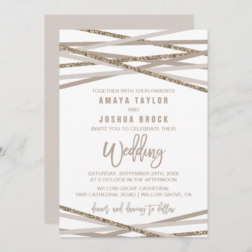 Champagne and Ivory Streamers Wedding Invitation