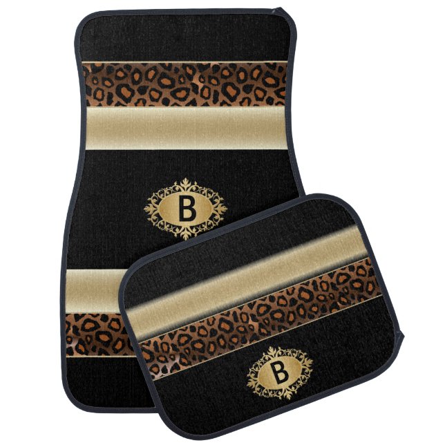 Champagne and Jaguar Animal Print | Monogram Car Floor Mat (Set)