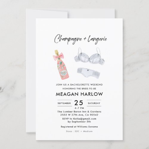 Champagne and Lingerie Bachelorette Weekend Invitation
