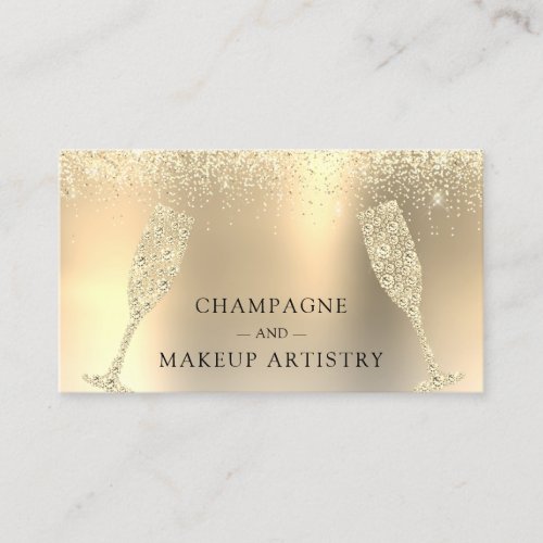 Champagne and Makeup Gold Foil Glitter Business Card