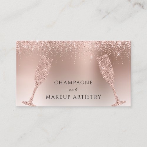 Champagne and Makeup Rose Gold Foil Glitter Business Card