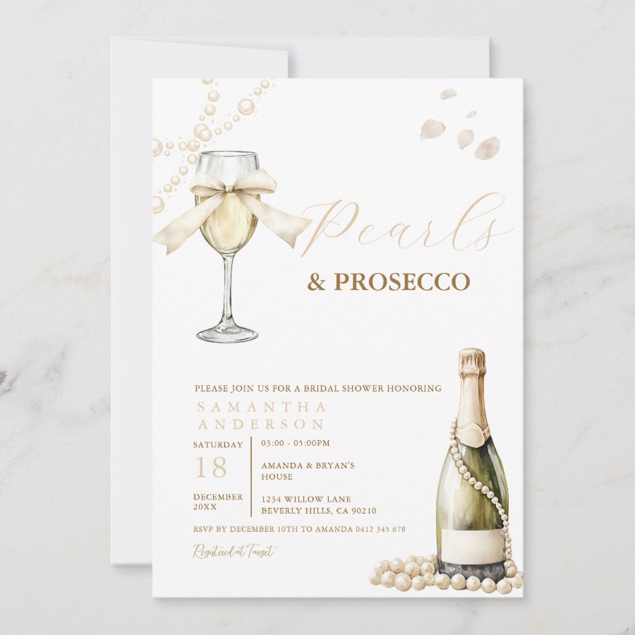 Champagne and Pearl Elegant Bridal Brunch Invitation