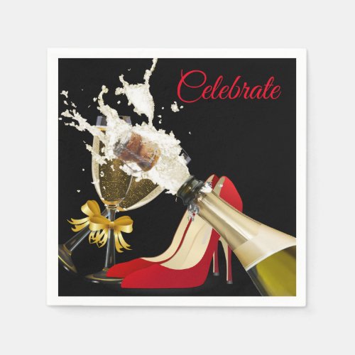 Champagne And Red Shoes Paper Napkin