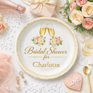 Champagne and Roses Bridal Shower Paper Plate