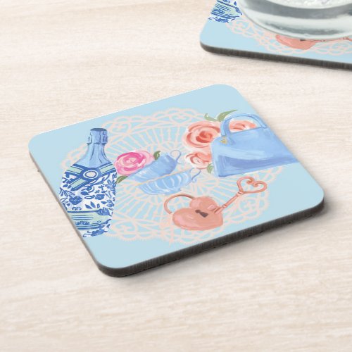 Champagne and  Roses Heart Lock  Beverage Coaster