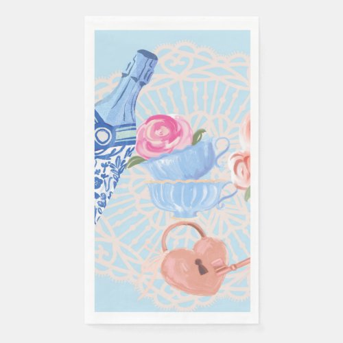 Champagne and  Roses Heart Lock  Paper Guest Towels