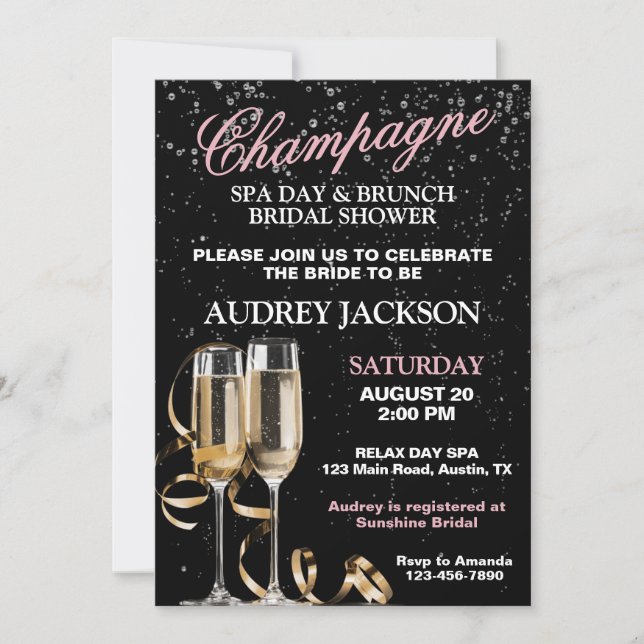 Champagne and Spa Day Brunch Bridal Shower Invitation (Front)