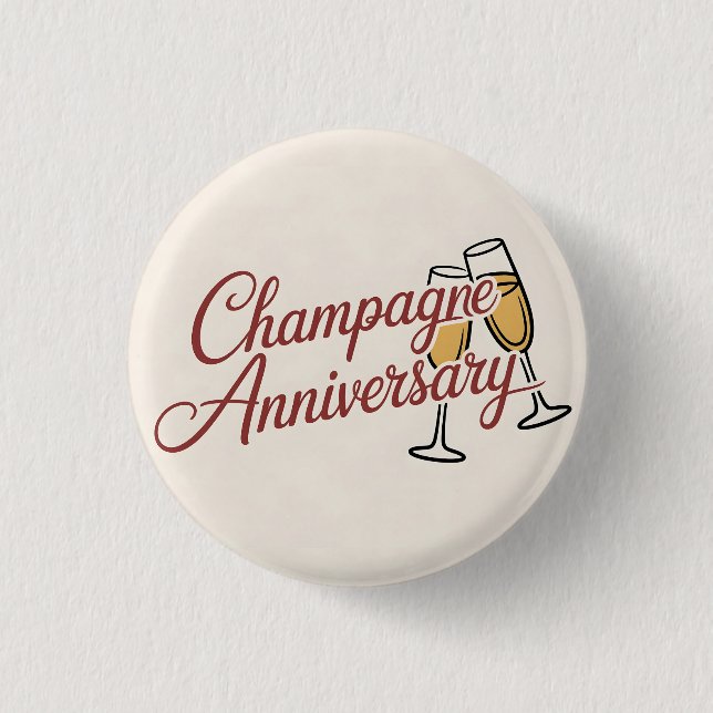 Champagne Anniversary Celebration Script Graphic Button (Front)
